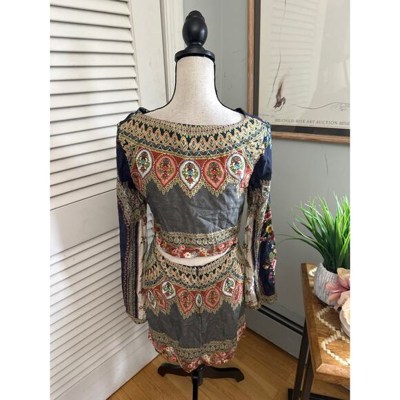 FARM RIO Womens Dress Mini Long Sleeve Cut Out Waist Bohemian Festival | P US S - Picture 6 of 12